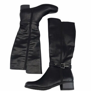 Nautica Womens Riding Boots Black Low Block Heel Knee High Zip Straps 9 M New